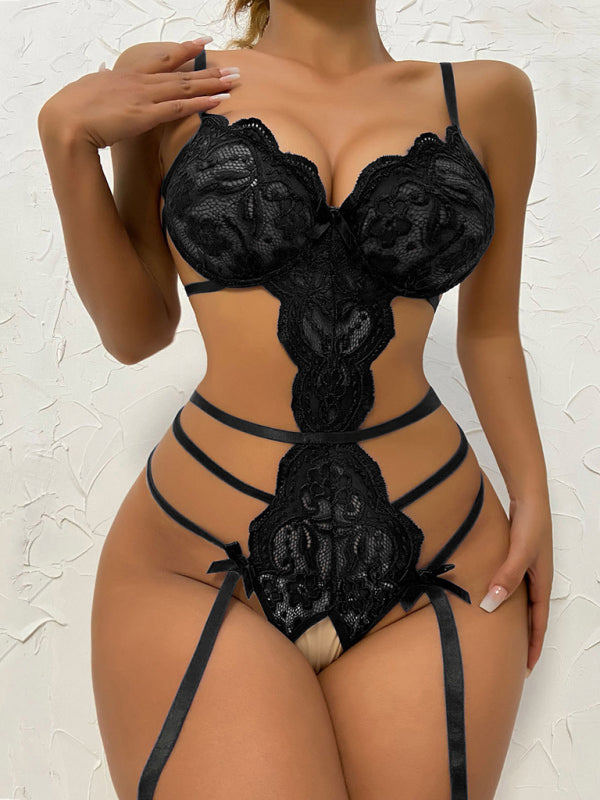 Sexy hollow suspender bodysuit