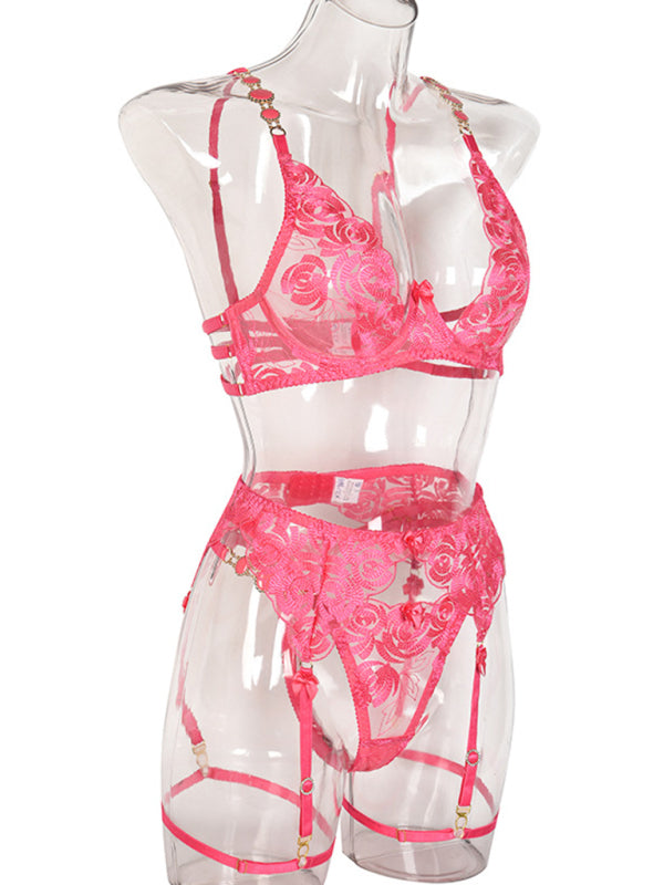 Embroidered bra retro decorative sexy push-up underwear set