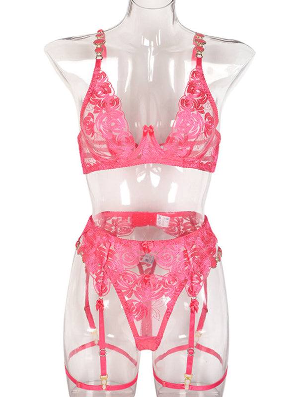 Embroidered bra retro decorative sexy push-up underwear set