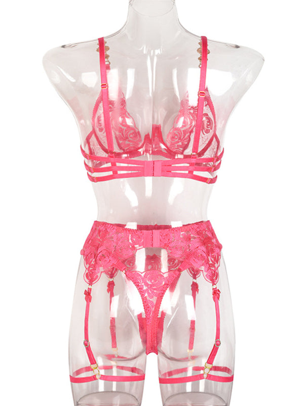 Embroidered bra retro decorative sexy push-up underwear set
