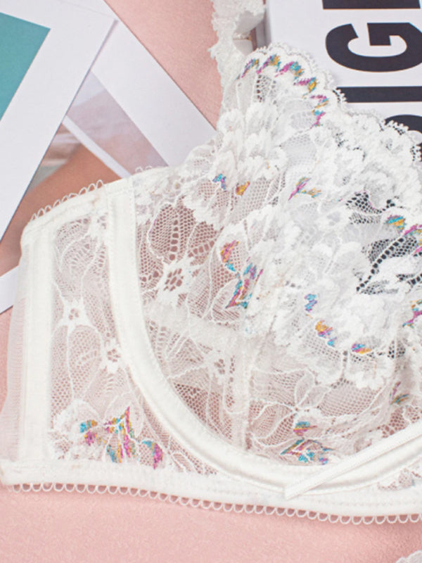 Sexy flower embroidered sexy lingerie set lace thong bra three-piece set with underwire