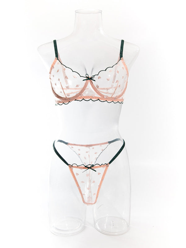 Sexy bra set, transparent lace, underwire, gathered Underwear set