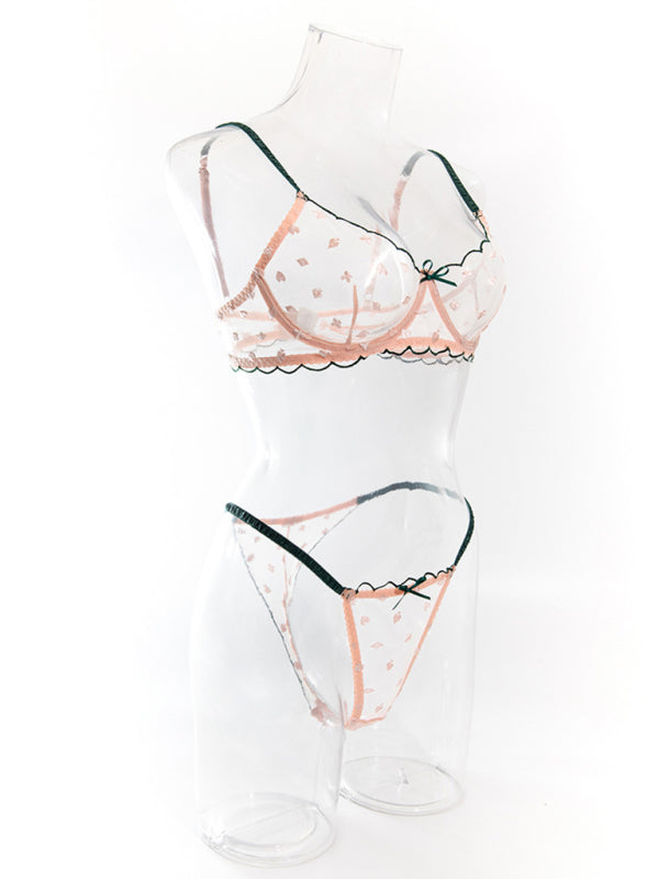 Sexy bra set, transparent lace, underwire, gathered Underwear set