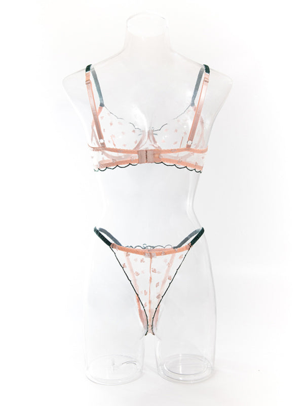 Sexy bra set, transparent lace, underwire, gathered Underwear set