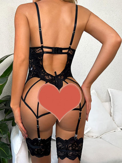 Sexy underwear, new lace suspenders, butterfly sexy see-through backless one-piece teddy