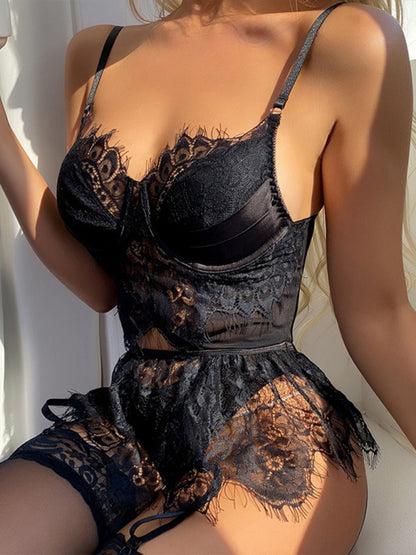 Sexy lingerie garter belt three-piece uniform set