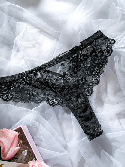 Erotic lingerie flower embroidery sexy see-through two-piece suit