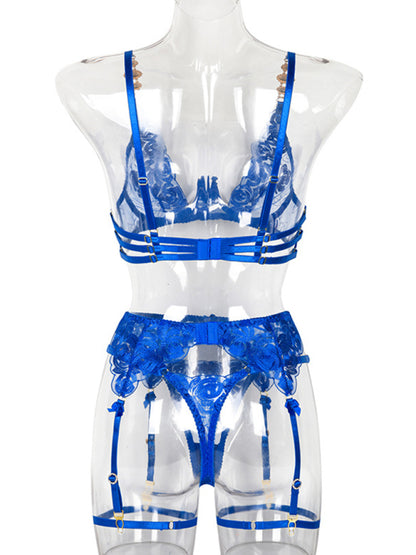 Embroidered bra retro decorative sexy push-up underwear set