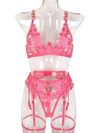 Embroidered bra retro decorative sexy push-up underwear set