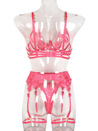 Embroidered bra retro decorative sexy push-up underwear set