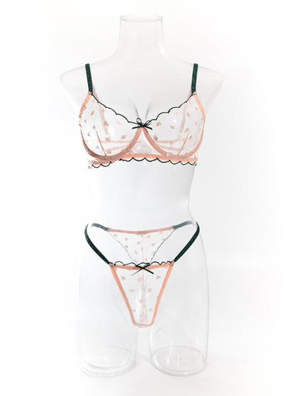 Sexy bra set, transparent lace, underwire, gathered Underwear set