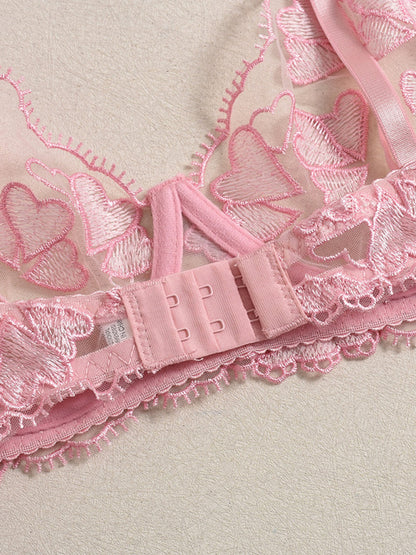 Heart-shaped embroidered sexy lingerie four-piece set