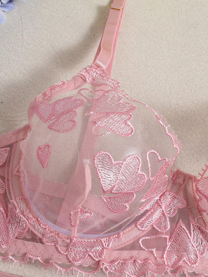 Heart-shaped embroidered sexy lingerie four-piece set