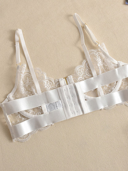 Sexy Embroidered Metal Button Sexy Transparent Lingerie Set