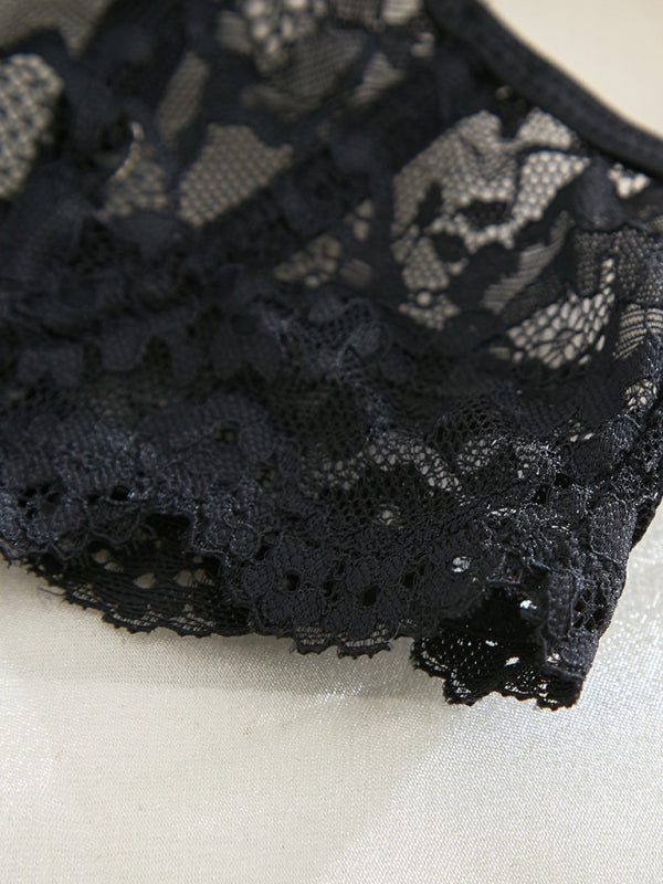 Suspender lace see-through sexy lingerie set