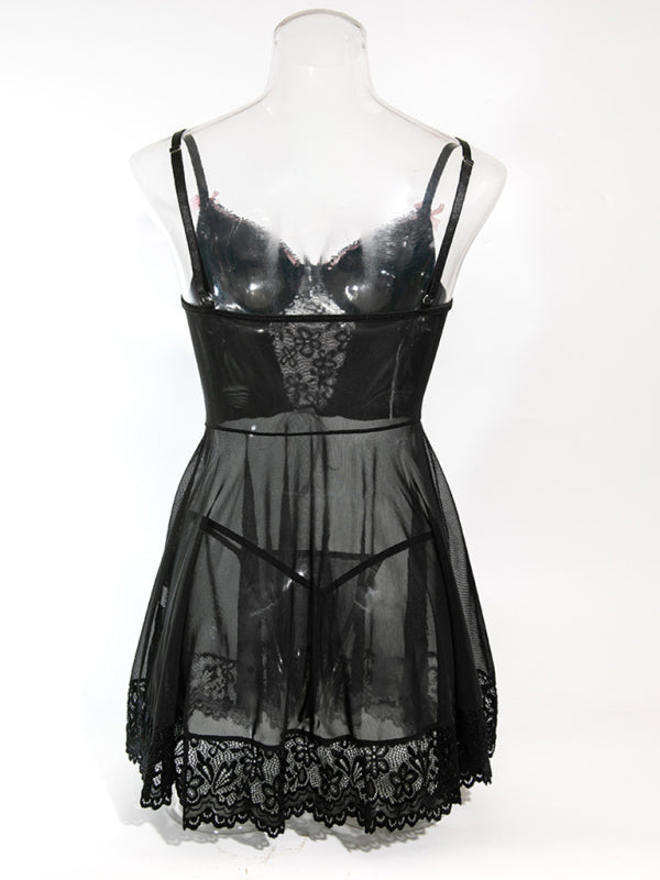 Lace stitching bow ribbon babydoll