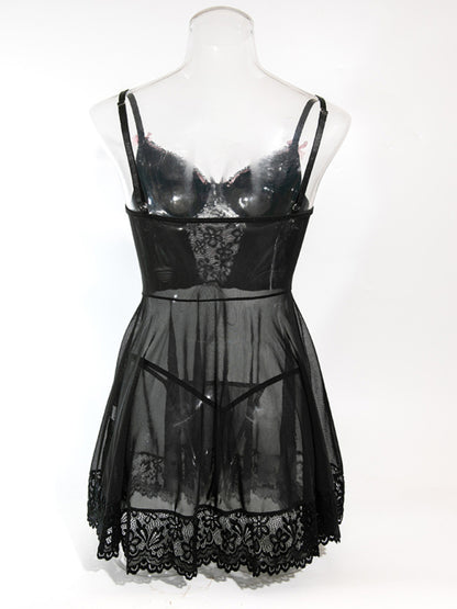 Lace stitching bow ribbon babydoll